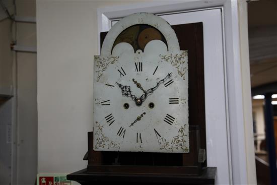 An early 19th century oak eight day longcase clock, 7ft 1in.